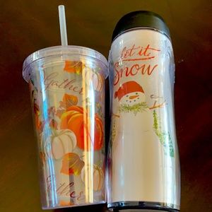 Seasonal Let it Snow and Gather tumblers w/straws